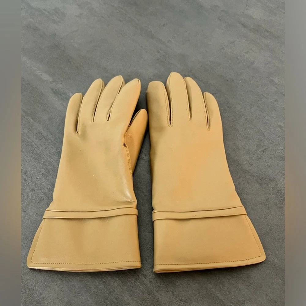 Vintage Fownes Tan Beige‎ Leather Gloves Women’s Size A WPL 9522 Acrylic Lining